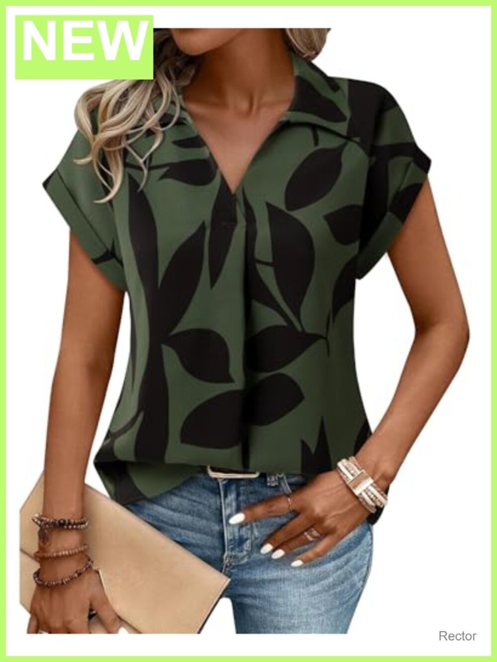 Women's V Neck Lapel Tunic Blouse Short Sleeve Work Top